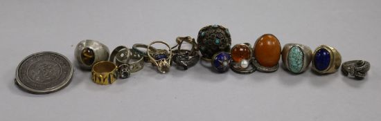 A silver ram's head ring and a group of other dress rings etc.