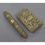 A Chinese ivory card case and needle case