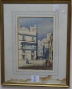 Manner of Samuel Prout, watercolour, Placa di St Francesco, Cadiz, inscribed and dated 1837, 10 x