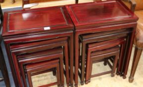 Two sets of four Chinese hardwood tea tables