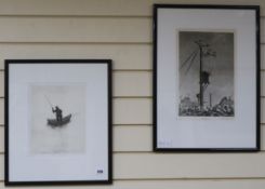 D.M. Dickson, aquatint, "Transformer", signed, 2/9, 12 x 8in. and another print "Morning Mist", 29/