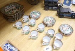 A set of Chinese famille rose 'cockerel' cups, saucers and plates, early 20th century