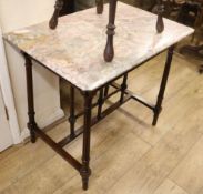 A marble top reeded leg table W.83cm