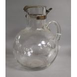 A stylish Edwardian silver mounted glass claret jug, Hukin & Heath, Birmingham, 1907, 17cm.