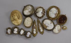 A group of assorted cameo jewellery, including bracelets, brooches, earrings, unmounted etc.