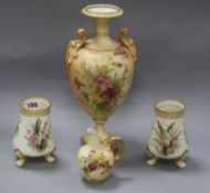A Royal Worcester blush ivory vase and a jug and a pair of Royal Worcester ivory ground vases