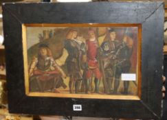 English School, watercolour, Renaissance soldiers before a battle 25 x 41cm