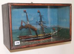 A Victorian diorama of a steam yacht, label to reverse 'G. Cooper, 12 Henry St. Brighton' overall