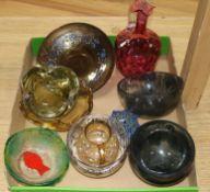 A quantity of mixed coloured and studio glassware