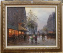 French School, oil on canvas, Parisienne street scene, indistinctly signed, 64 x 80cm