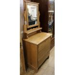 A pine chest with dressing mirror W.74cm