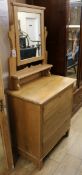 A pine chest with dressing mirror W.74cm