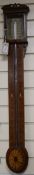 A George III mahogany stick barometer, with an engraved paper register W.16cm