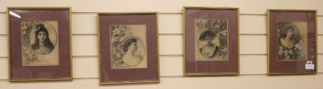 Edward William Andrews, pencil and wash, studies of beauties, 19 x 16cm