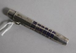 A George V silver and enamel combination calendar/pencil (a.f.), import marks for London, 1929,