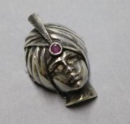 A silver gem set brooch modelled as the head of turbaned boy, London 1948 1.5in.