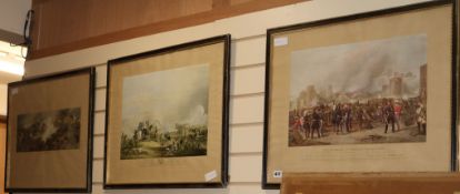J. A. Atkinson, three colour prints, 19th century battle scenes and two further key engravings