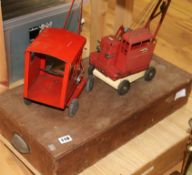 Two Triang tinplate cranes and a box of Meccano