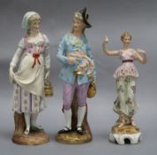 Two Sitzendorf figures and another tallest 28cm