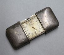 A late 1920's silver Movado travelling watch, 47mm.