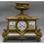 A French gilt metal and porcelain mantel clock height 39cm