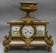 A French gilt metal and porcelain mantel clock height 39cm