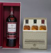 Johnnie Walker Explorer's Club Collection Whisky (3x20cl) and The Macallan Ruby Whisky one bottle,