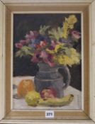 M. Remant, oil on board, still life of flowers in a jug, signed, 34 x 24cm
