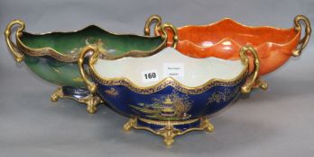 Three Carlton Ware lustre navette shaped bowls length 32.5cm
