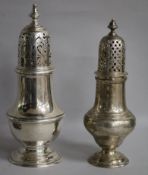 A George V silver sugar casket, William Comyns & Sons, London, 1926 and a later silver sugar caster,