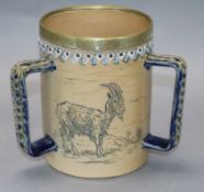 A Hannah Barlow for Doulton Lambeth a sgraffito 'goat' tyg height 17cm