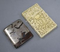 A Chinese ivory card case, 19th century and a Japanese silver and mixed metal card case