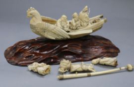 A marine ivory treasure ship, on wooden stand (a.f.)