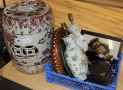 A quantity of mixed Asian and Oriental ceramics, metalware, including small ceramic garden seat