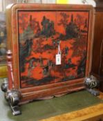 A 19th century Chinese red lacquer scroll cabinet W.70cm