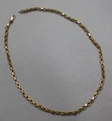 A 9ct gold necklace with geometric links, 46cm.