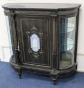A pair of Victorian inlaid ebonised cabinets W.110cm