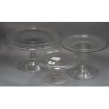 Three 19th century clear glass tazza largest diameter 31cm