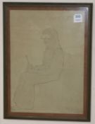 Gerald de Gaury, pencil drawing, seated figure holding a rosewater sprinkler, inscribed and dated '
