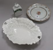 A KPM dish, a Meissen bottle and an armorial plate