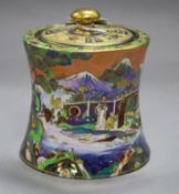 A Carlton Ware Chinaland pattern lustre jar and cover height 13cm