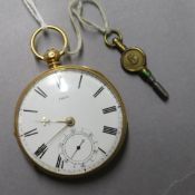 A George V 18ct gold keywind fob watch with white enamel dial, movement signed W.E. Slade, gross