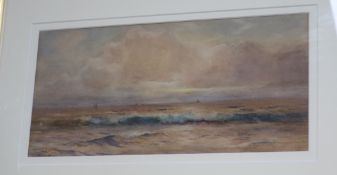 Warne Browne, watercolour, fishing boats off the coast, signed, 6.5 x 13.5in.