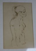 Vivian Pitchforth, pen and ink, study of a topless woman, signed, 9.5 x 6in.