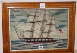 A 19th century sailor's woolwork picture 30 x 42cm