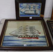 Two 19th century sailor's woolwork pictures largest 51.5 x 59cm