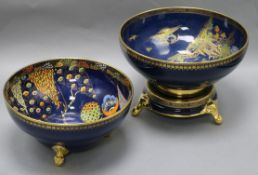 Two Carlton Ware mottled blue ground bowls, Devil's Copse pattern 3787 and Mikado with an associated