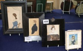 Two 19th/early 20th century portrait miniatures on ivory and two Regency portrait miniatures