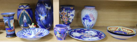 A group of Carlton Ware 'Handcraft' wares - six vases and five dishes including patterns