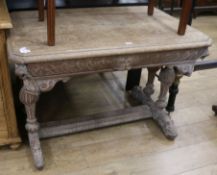 A French limed oak table fitted with one drawer W.108cm